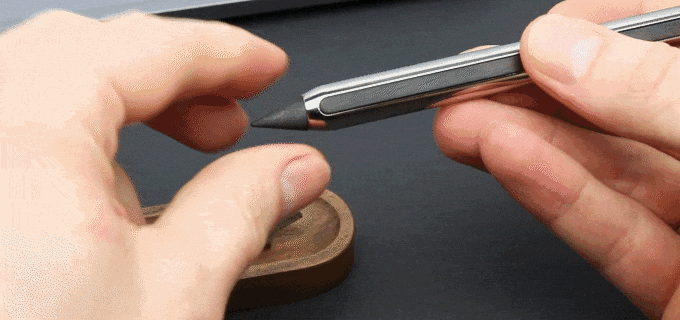 Stilform AEON Pencil - Titanium Matte — writing at an angle