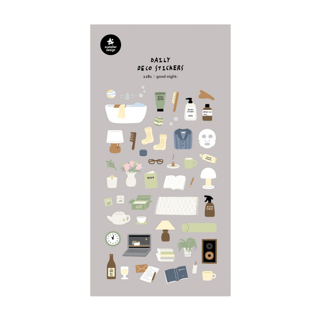 Suatelier Daily Deco Stickers in Good Night — Suatelier decorative sticker — for journaling, planners and scrapbooking, at Cityluxe Singapore