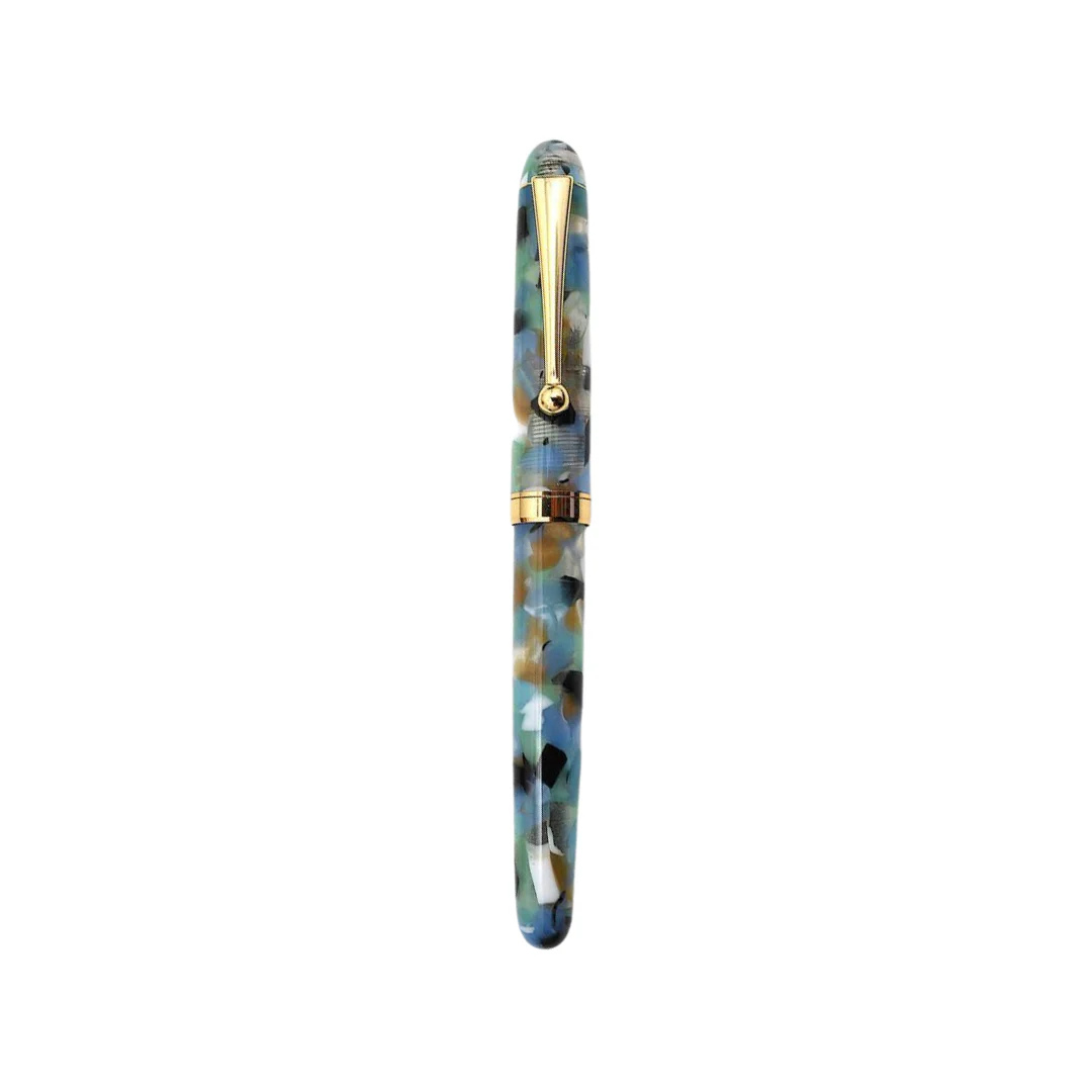 Onishi Hand Made Fountain Pen-Standard Schmidt Steel - Summer Creek — uncapped with cap posted