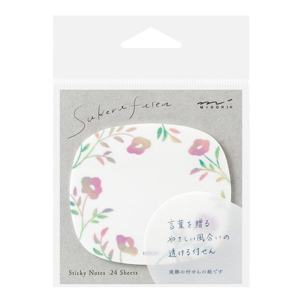 Midori Sticky Notes in Transparency Flower Pink — Midori sticky note — premium stationery and lifestyle, at Cityluxe Singapore