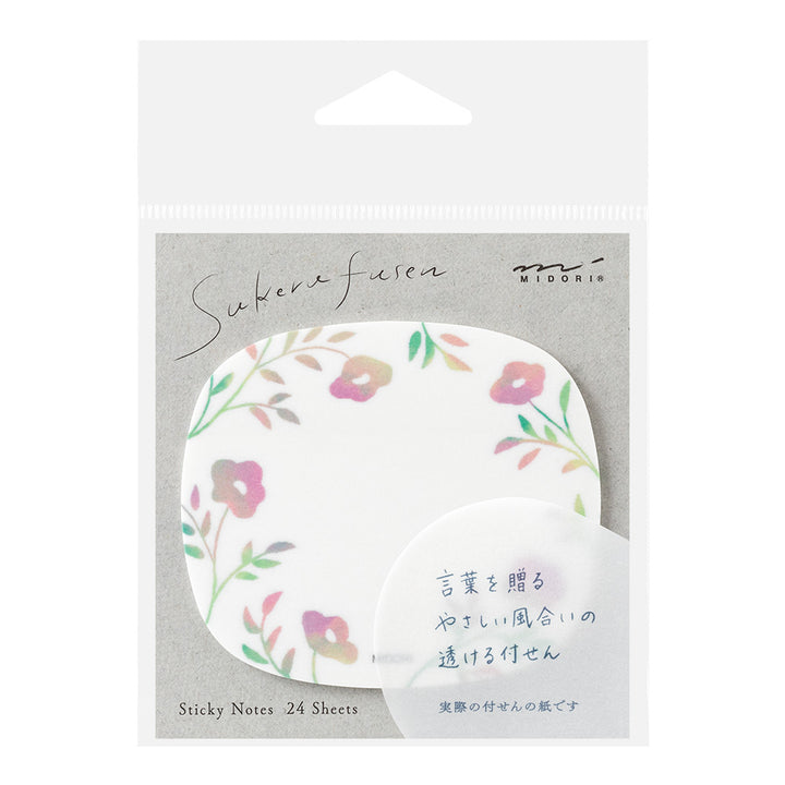 Midori Sticky Notes in Transparency Flower Pink — Midori sticky note — premium stationery and lifestyle, at Cityluxe Singapore