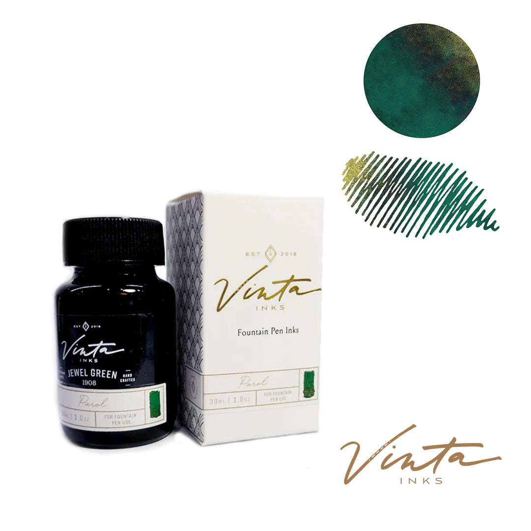 Vinta Inks Holiday Collection 30ml Bottled Ink in Jewel Green (Parol 1908) — Vinta Inks fountain pen ink — premium bottled ink for writing, at Cityluxe Singapore
