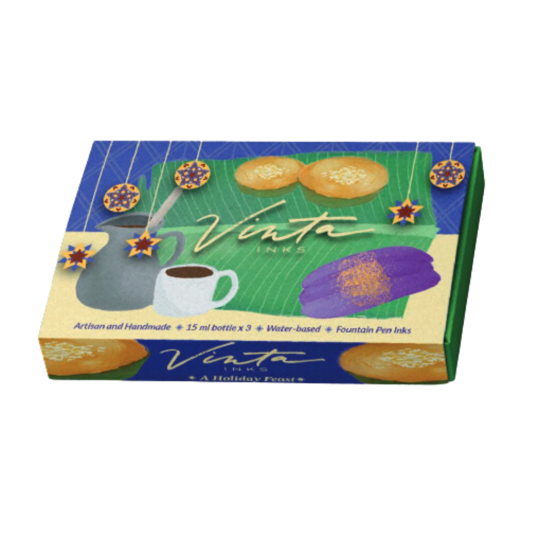 Vinta Inks Holiday Collection Set of 3 Ink Bottles 15ml - Hot Chocolate, Purple Sticky Rice Cake, Filipino Rice Cake — Vinta Inks fountain pen ink — premium bottled ink for writing, at Cityluxe Singap