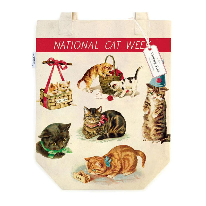 Cavallini Tote Bag in Vintage Cats — Cavallini carrying pouch — stationery storage and organisation, at Cityluxe Singapore