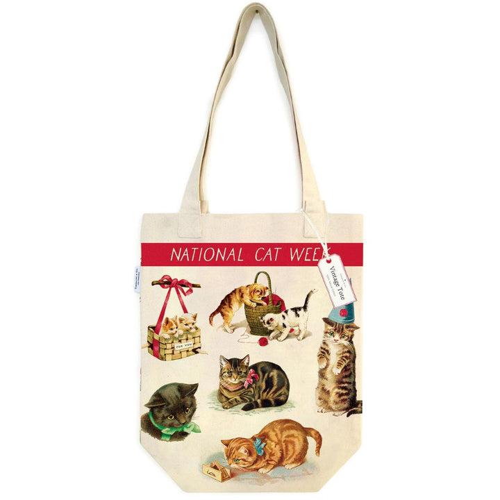 Cavallini Tote Bag in Vintage Cats — Cavallini carrying pouch — stationery storage and organisation, at Cityluxe Singapore