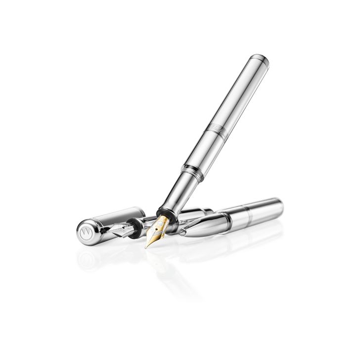 Waldmann Voyager Fountain Pen in Silver Medium Steel Nib — Waldmann fountain pen — precision nib writing instrument, at Cityluxe Singapore stationery store