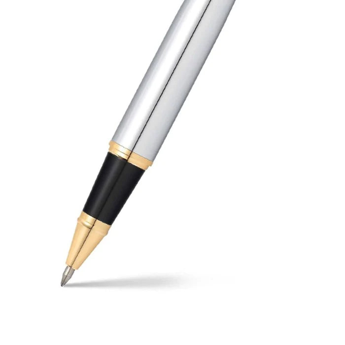 Sheaffer 300 E9342 Bright Chrome With Gold Trims Rollerball Pen (WW30) — Sheaffer rollerball pen — fluid gel ink writing instrument, at Cityluxe Singapore