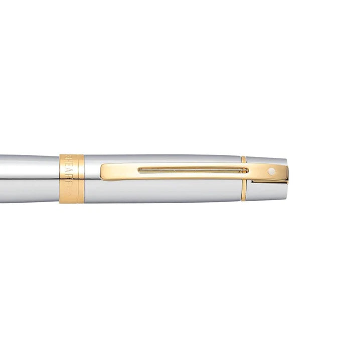 Sheaffer 300 E9342 Bright Chrome With Gold Trims Rollerball Pen (WW30) — Sheaffer rollerball pen — fluid gel ink writing instrument, at Cityluxe Singapore