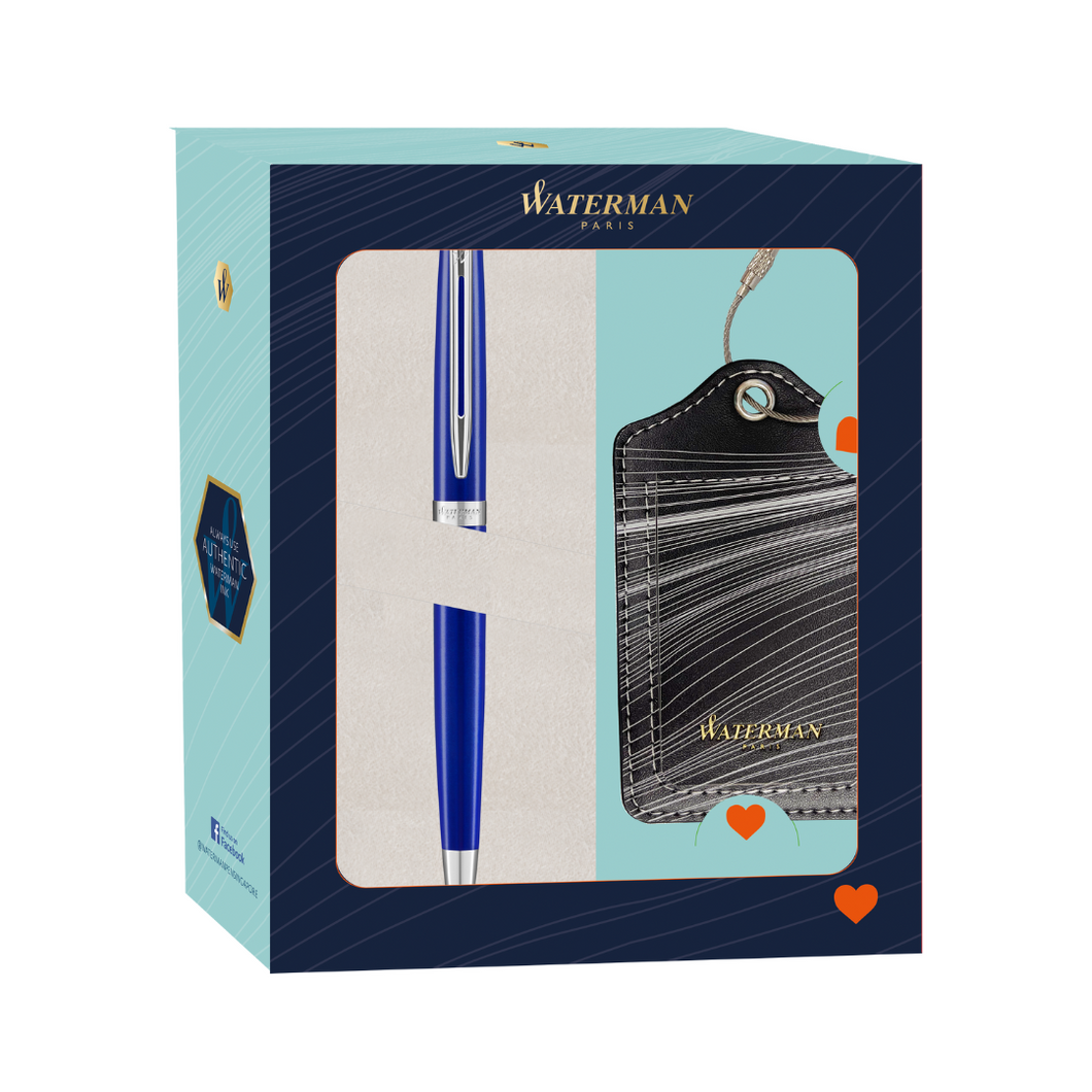 Waterman Hemisphere 18 CT Ballpoint Pen - Bright Blue + Luggage Tag Christmas Gift Set