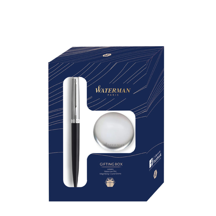 Waterman Hemisphere Gift Set Essential Matt CT Ballpoint Pen With Crystal Dome - Stainless Black