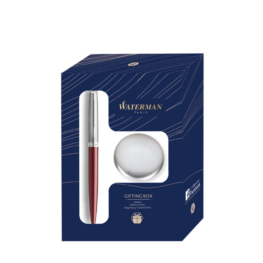 Waterman Hemisphere Gift Set Essential Matt CT Ballpoint Pen With Crystal Dome - Stainless Red