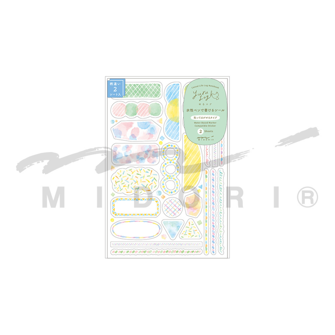 Midori Yuru Log Sticker (2 Sheets) in Watercolor — Midori decorative sticker — for journaling, planners and scrapbooking, at Cityluxe Singapore