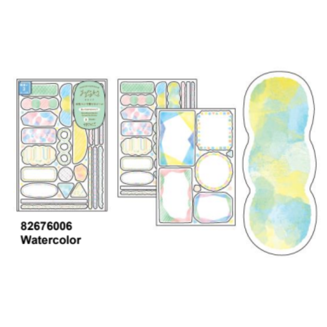 Midori Yuru Log Sticker (2 Sheets) in Watercolor — Midori decorative sticker — for journaling, planners and scrapbooking, at Cityluxe Singapore