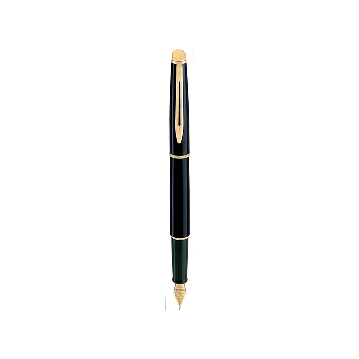 Waterman Hemisphere Lacquer 2 Plain Black GT Fountain Pen - Fine
