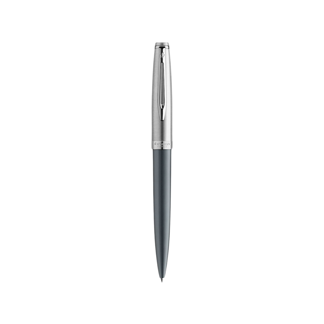Waterman Embleme Dlx Grey CT Ballpoint Pen — uncapped with cap posted