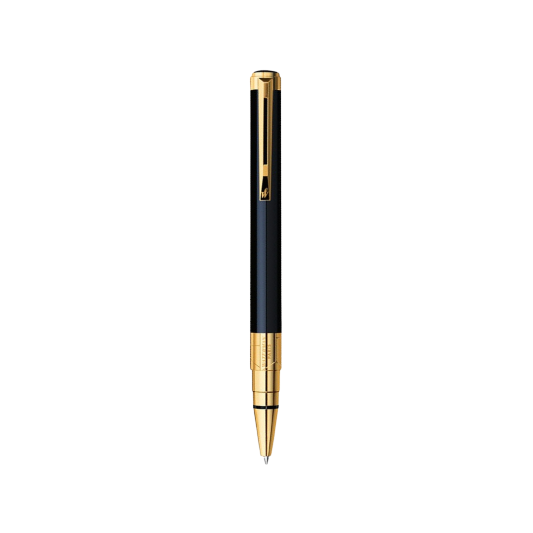 Waterman Perspective Laque Black GT Ballpoint Pen — uncapped with cap posted
