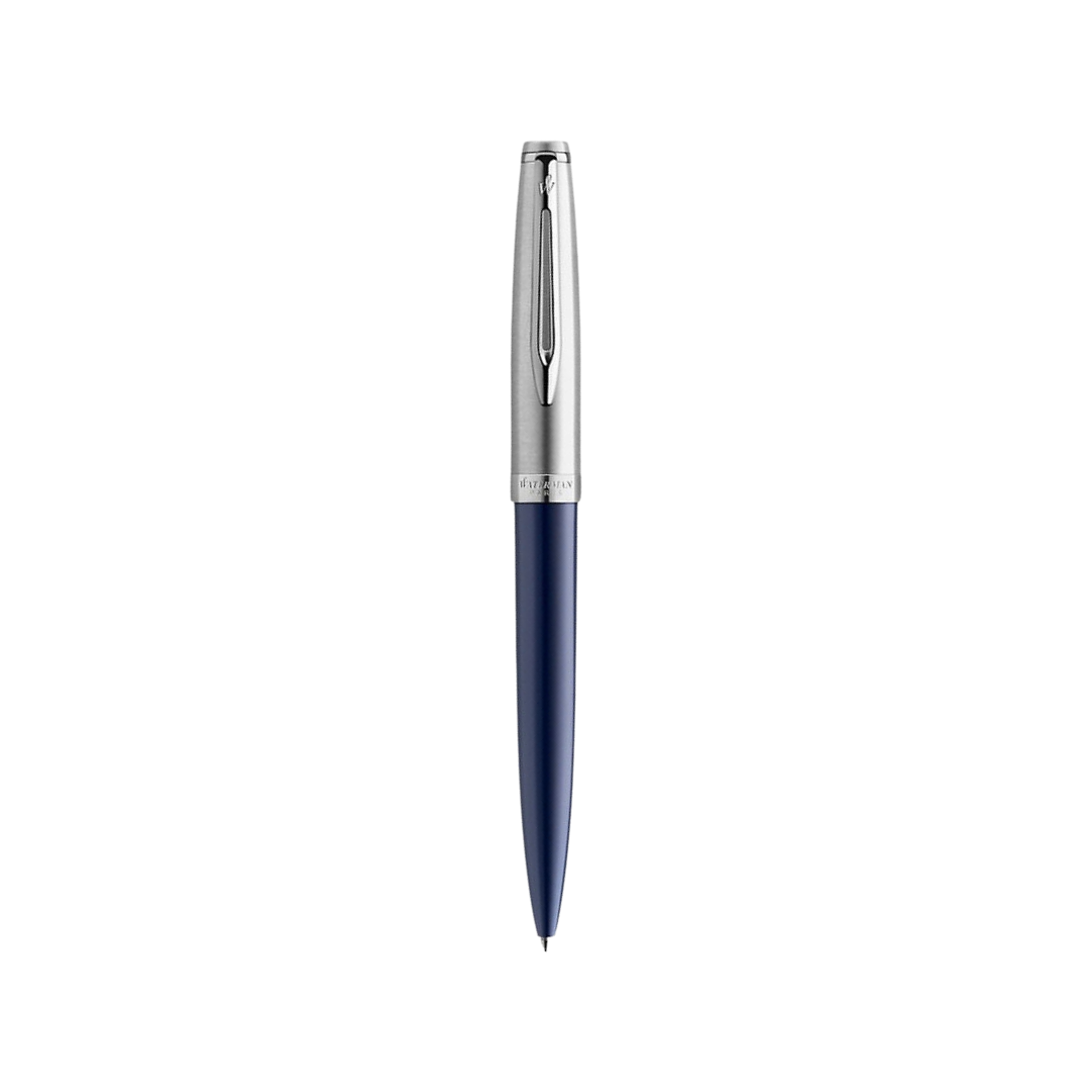 Waterman Embleme Blue CT Ballpoint Pen — uncapped with cap posted