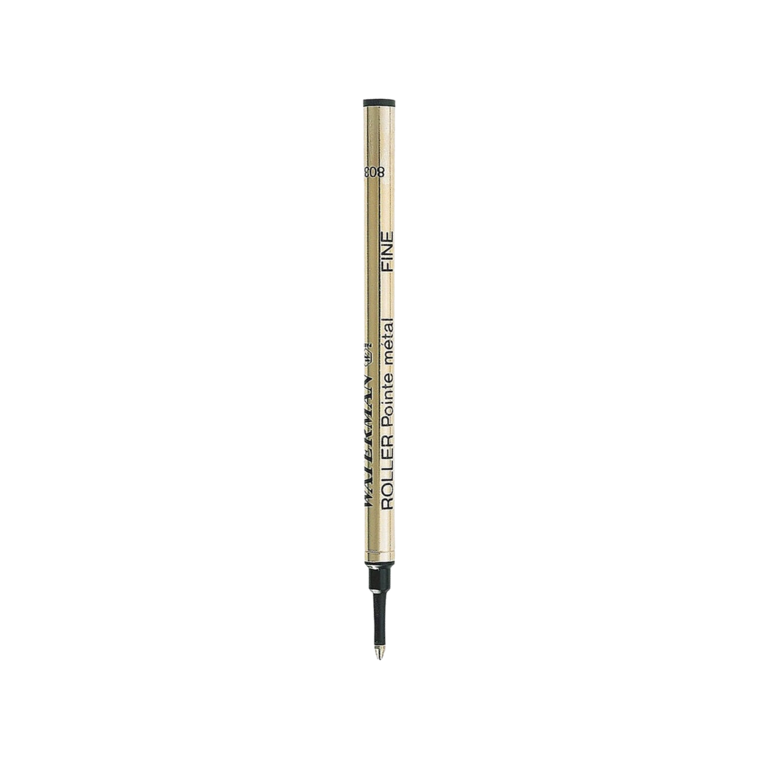 Waterman Rollerball Refill Fine Black — uncapped with cap posted