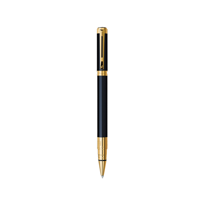 Waterman Perspective Laque Black GT Rollerball Pen — uncapped with cap posted