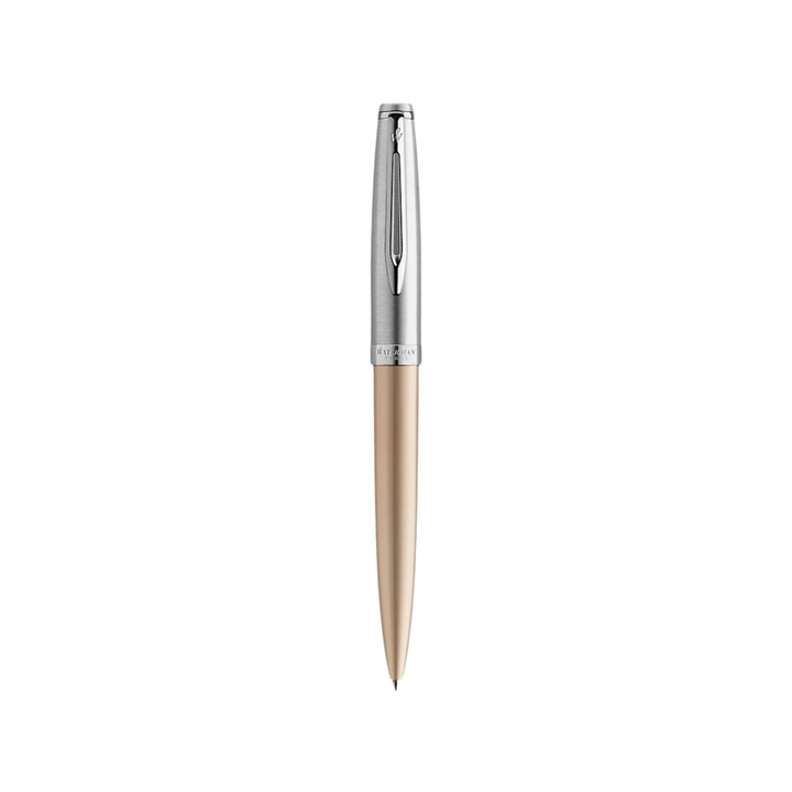 Waterman Embleme Dlx Gold CT Ballpoint Pen — uncapped with cap posted