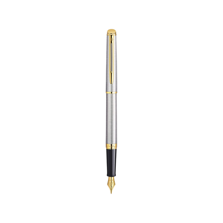 Waterman Hemisphere Stainless Steel GT Fountain Pen — uncapped with cap posted