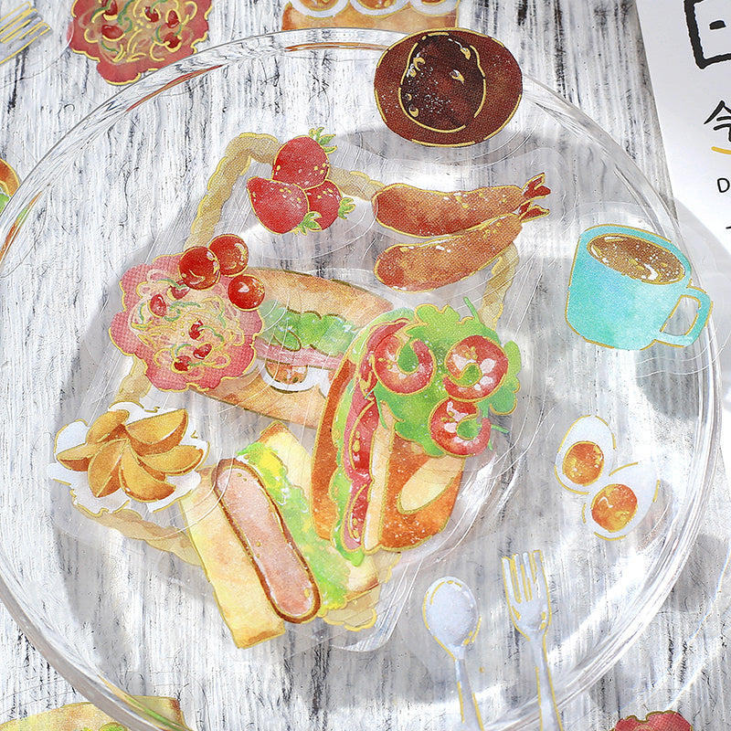 BGM Foil Stamping Clear Seal: Food Diary in Western Style Bento — BGM decorative sticker — for journaling, planners and scrapbooking, at Cityluxe Singapore
