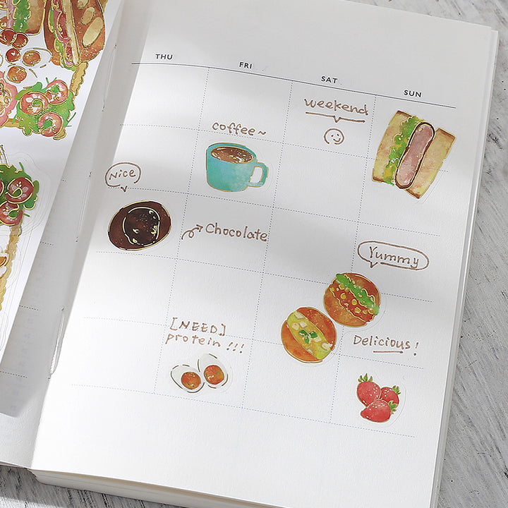 BGM Foil Stamping Clear Seal: Food Diary in Western Style Bento — BGM decorative sticker — for journaling, planners and scrapbooking, at Cityluxe Singapore