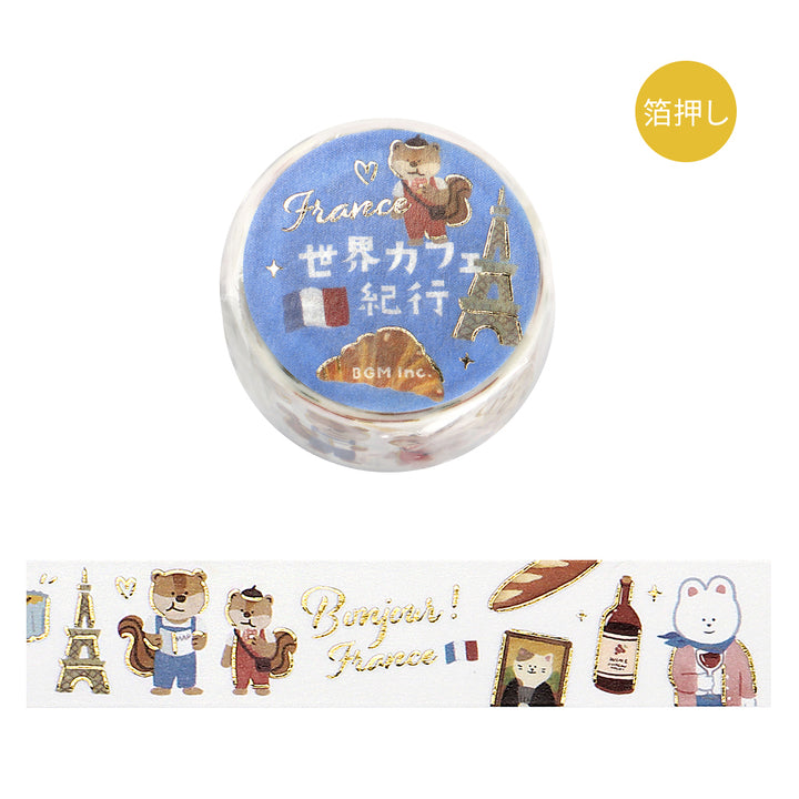 BGM Foil Stamping Masking Tape: World Cafe Travel in France — BGM washi tape — decorative Japanese paper tape for journaling and craft, at Cityluxe Singapore