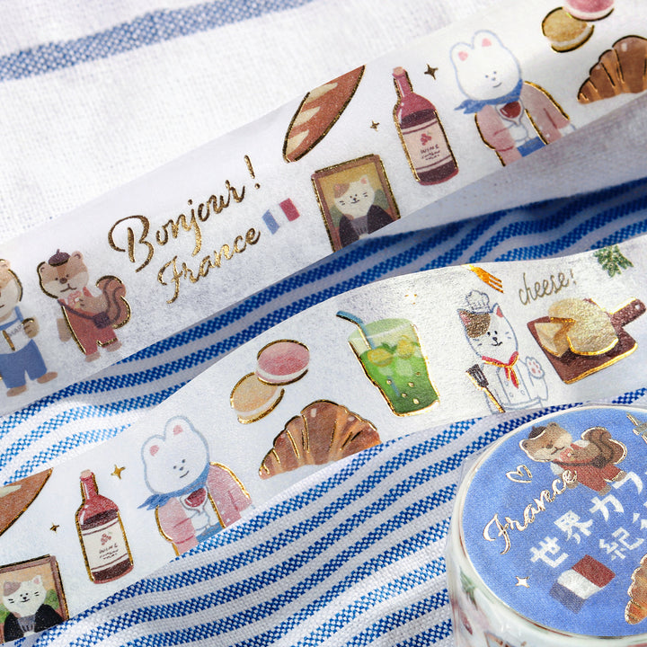 BGM Foil Stamping Masking Tape: World Cafe Travel in France — BGM washi tape — decorative Japanese paper tape for journaling and craft, at Cityluxe Singapore