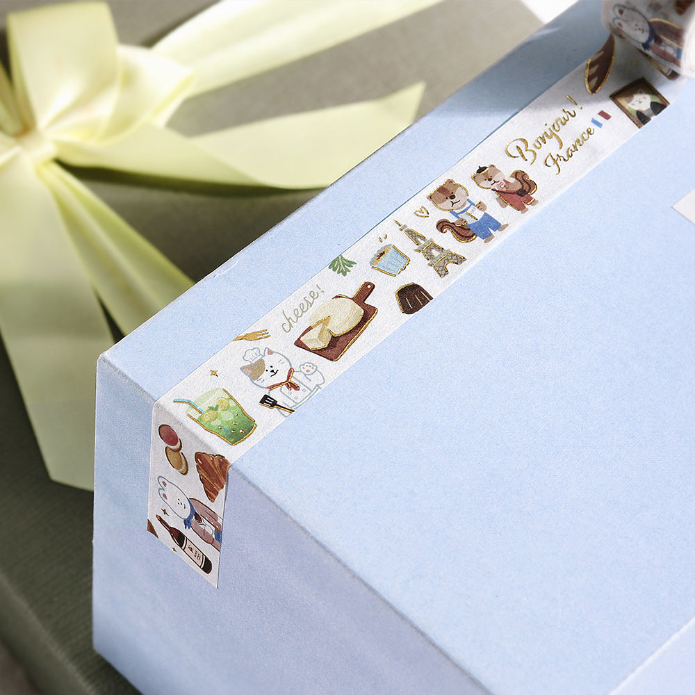 BGM Foil Stamping Masking Tape: World Cafe Travel in France — BGM washi tape — decorative Japanese paper tape for journaling and craft, at Cityluxe Singapore