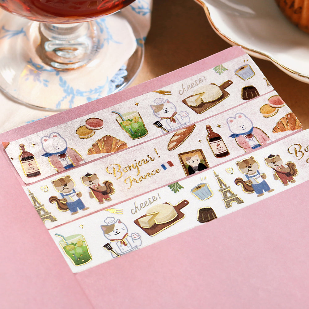 BGM Foil Stamping Masking Tape: World Cafe Travel in France — BGM washi tape — decorative Japanese paper tape for journaling and craft, at Cityluxe Singapore