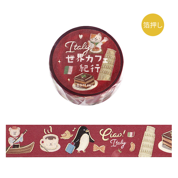 BGM Foil Stamping Masking Tape: World Cafe Travel in Italy — BGM washi tape — decorative Japanese paper tape for journaling and craft, at Cityluxe Singapore