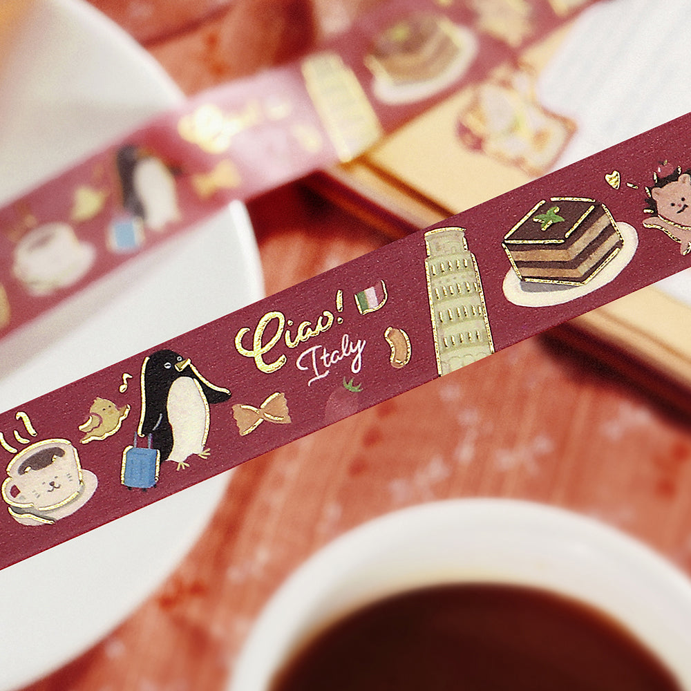BGM Foil Stamping Masking Tape: World Cafe Travel in Italy — BGM washi tape — decorative Japanese paper tape for journaling and craft, at Cityluxe Singapore