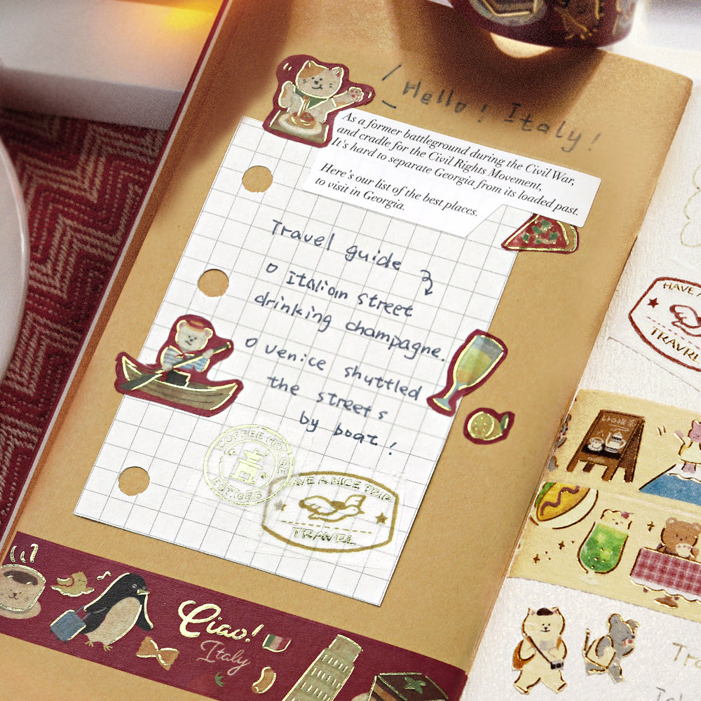 BGM Foil Stamping Masking Tape: World Cafe Travel in Italy — BGM washi tape — decorative Japanese paper tape for journaling and craft, at Cityluxe Singapore