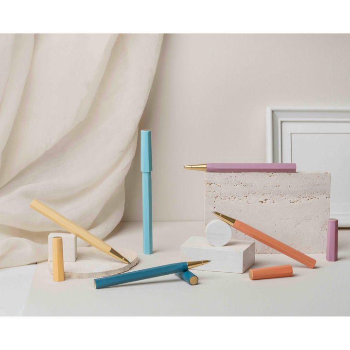 Ystudio Glamour Evolve-Ocean Sustainable Rollerball Pen in Evening Purple — Ystudio rollerball pen — fluid gel ink writing instrument, at Cityluxe Singapore
