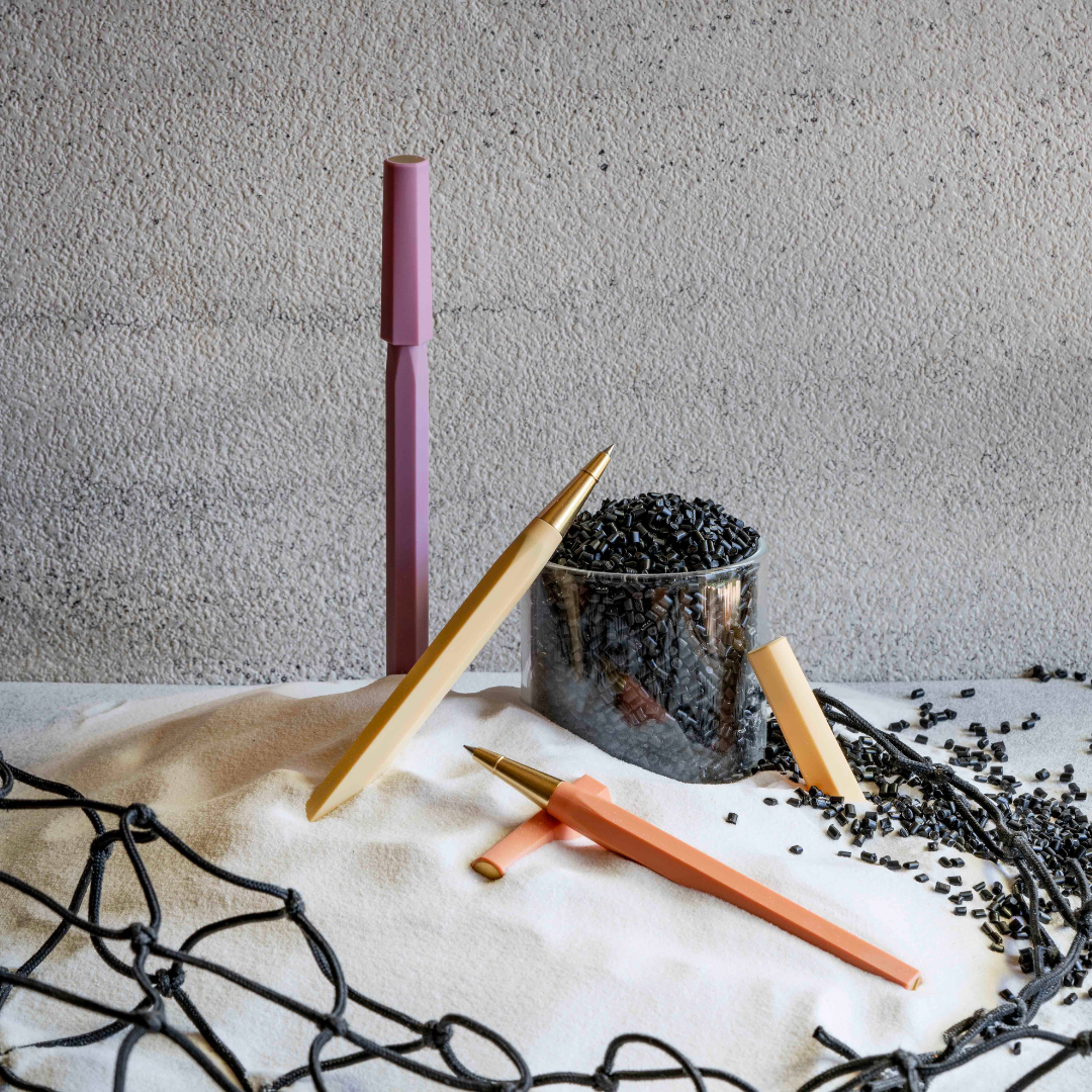 Ystudio Glamour Evolve-Ocean Sustainable Rollerball Pen in Sea Indigo — Ystudio rollerball pen — fluid gel ink writing instrument, at Cityluxe Singapore