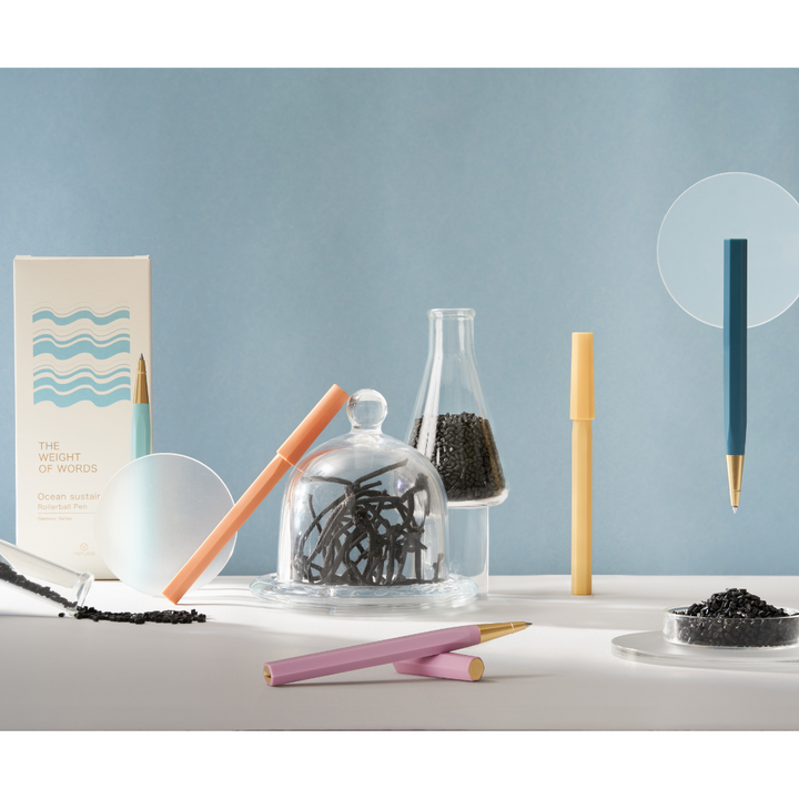 Ystudio Glamour Evolve-Ocean Sustainable Rollerball Pen in Evening Purple — Ystudio rollerball pen — fluid gel ink writing instrument, at Cityluxe Singapore