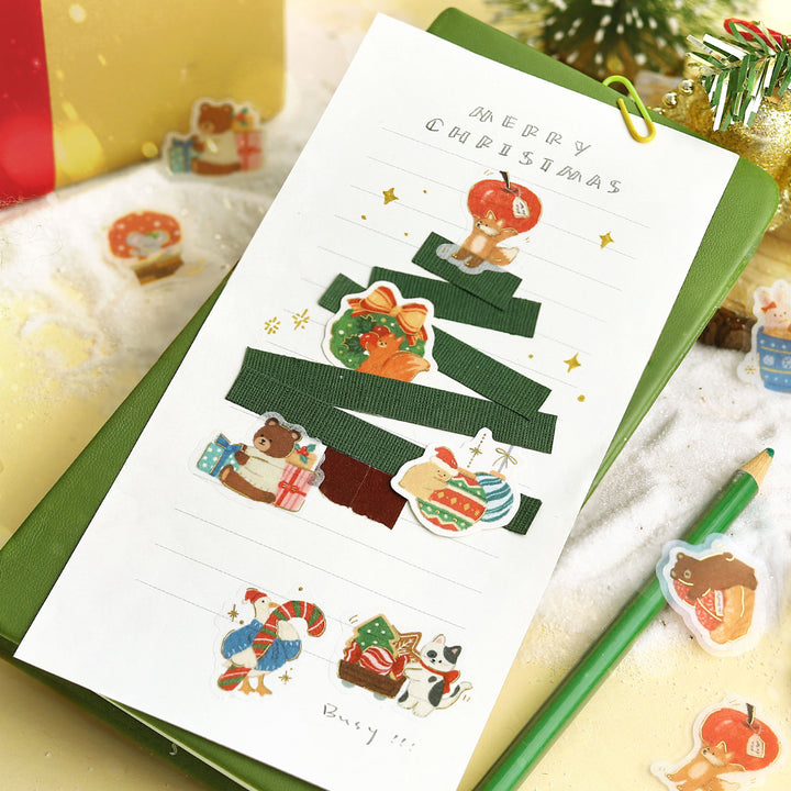 Journal page with a paper-strip Christmas tree decorated with BGM Just a Little Longer Until the Party flake stickers