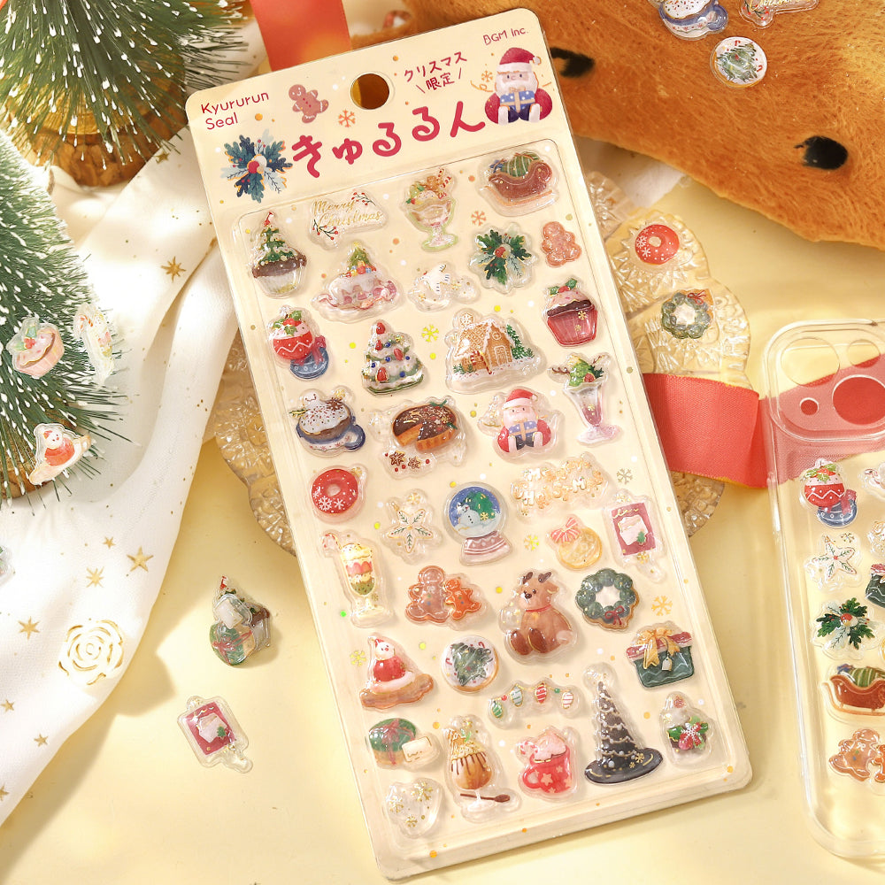 BGM Kyururun Seal Christmas Gift sheet with a mini Christmas tree and loose 3D stickers