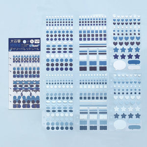 BGM Daily Palette Seat Seal Ocean stickers in blue tones featuring assorted shapes.