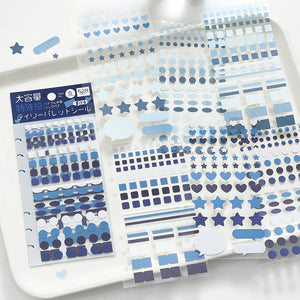BGM Daily Palette Seat Seal Ocean stickers in blue tones featuring assorted shapes.