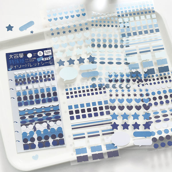 이미지를 갤러리 뷰어에 로드 , BGM Daily Palette Seat Seal Ocean stickers in blue tones featuring assorted shapes.
