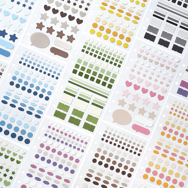 BGM Daily Palette Seat Seal Olive stickers in natural green and brown shades with assorted shapes.
