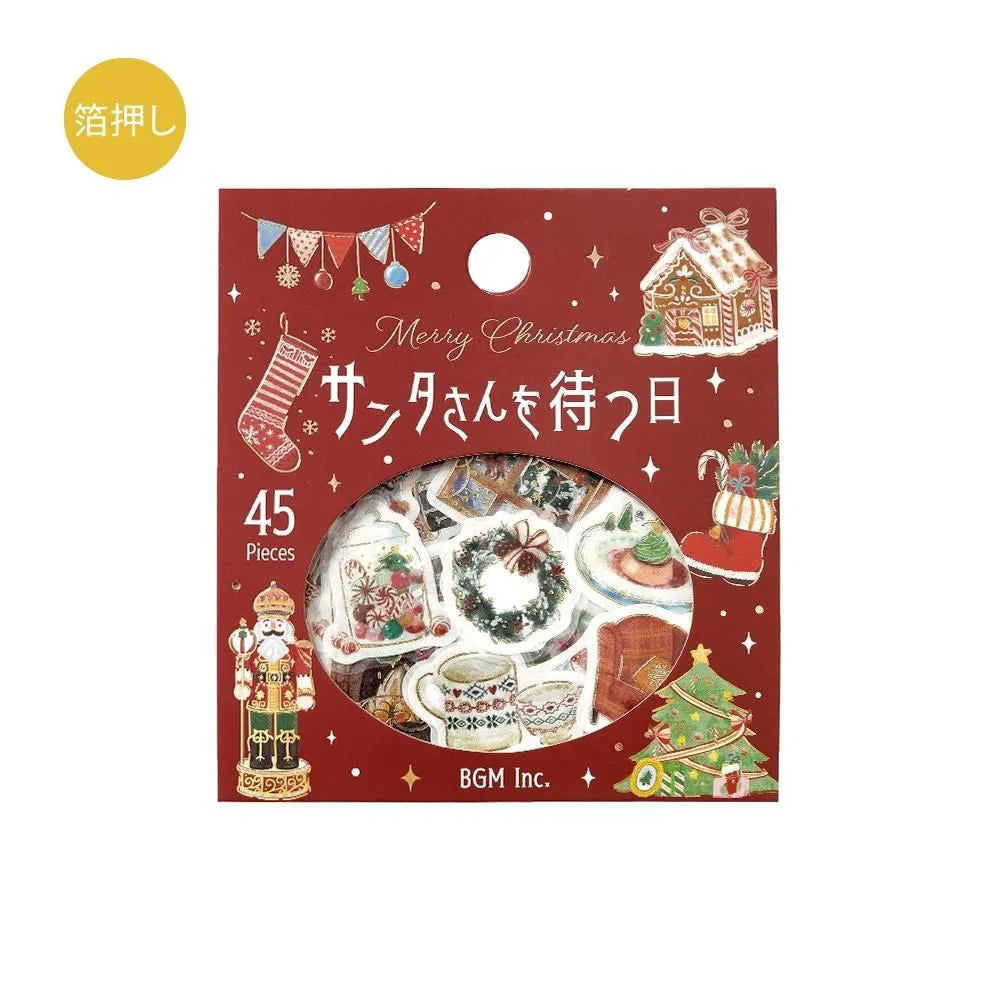 BGM Christmas flake stickers featuring foil-stamped Santa and festive Christmas Eve designs.