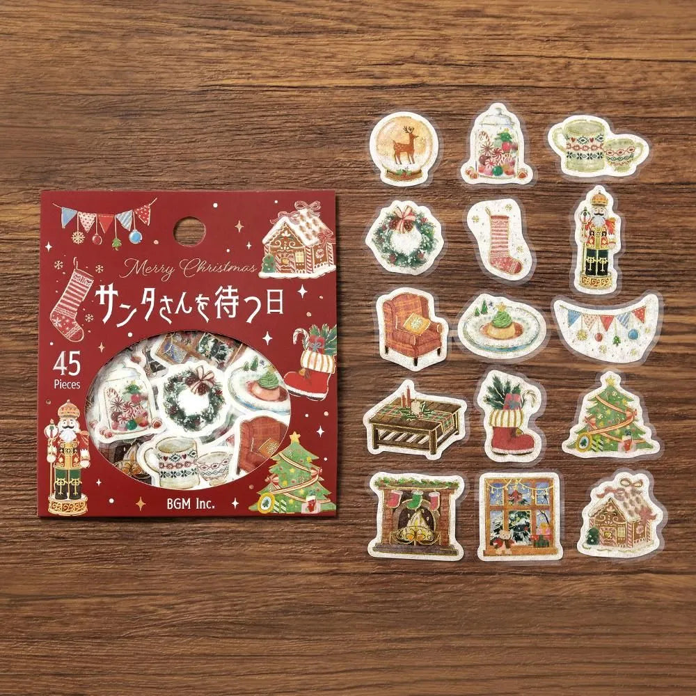 BGM Christmas flake stickers featuring foil-stamped Santa and festive Christmas Eve designs.