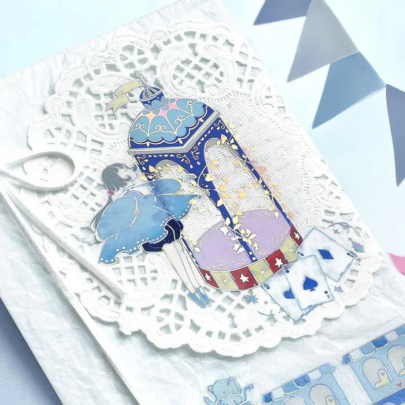  BGM Foil Stamping Clear Seal – Maiden’s Amusement Park: Delight with 30 PET sheets of colorful, amusement park-inspired designs including girls, rides, and treats, all enhanced with shimmering foil.