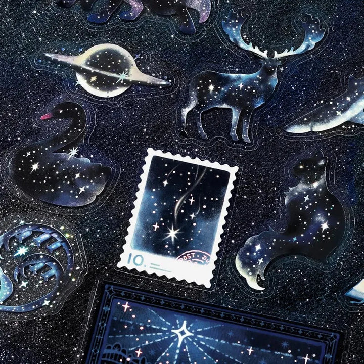 BGM Foil Stamping Clear Seal – Stardust Magic: Black Hole with 30 PET sheets of dark, cosmic designs featuring swirling patterns, stars, and foil accents in deep space tones.