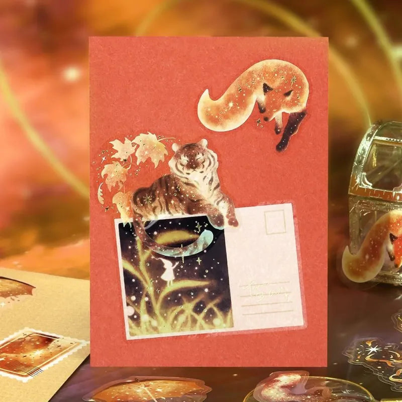 BGM Foil Stamping Clear Seal – Stardust Magic: Saturn design, featuring 30 PET sticker sheets with 10 foil-accented celestial designs per sheet, inspired by Saturn’s rings and space motifs. Includes table paper and resealable bag.