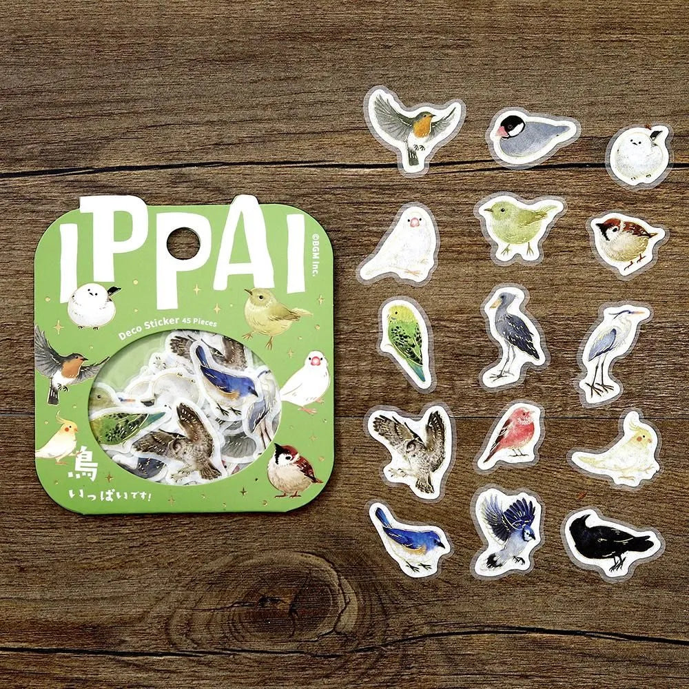 BGM Foil Stamping Flake Seal Ippai Birds stickers featuring vibrant bird illustrations with foil accents.