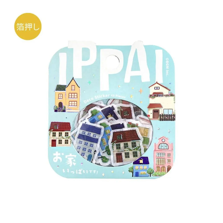BGM Foil Stamping Flake Seal Ippai Houses stickers featuring colorful homes with foil accents.